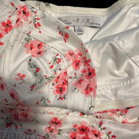 romantic ruffle pink floral strapless corset mini dress L The Man Repeller x PJK - Picture 4 of 8